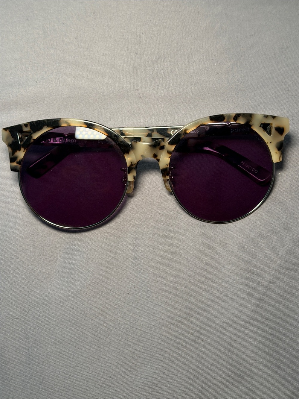 Pared Tortoiseshell Frame Sunglasses with Purple Lenses - Women Accessories